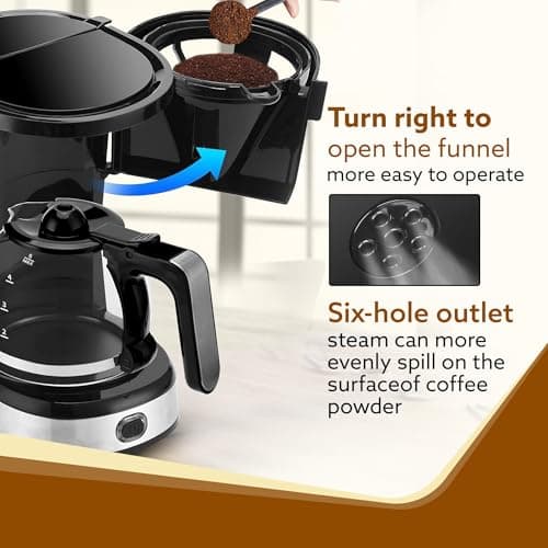 AGARO Royal 4 Big Cups Drip Coffee Maker, 600 Ml Borosilicate Glass Carafe Jar, 750W, Water tank with Level Indicator, Brewer Machine with Cone Filter, Auto Shut Off, Steel Body, Black & Silver 3