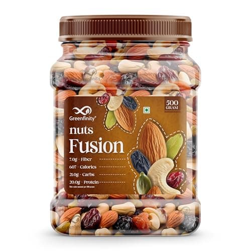 GreenFinity Mixed Dry Fruits Pack – 500g | Nutritious Snack with Almonds, Cashews, Raisins & Cranberries | Resealable Pack for Freshness