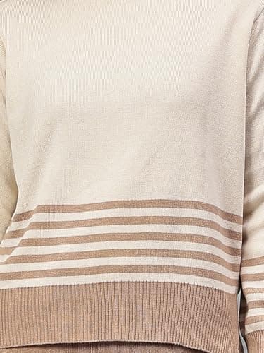 Cantabil Stripe Beige Spread Collar Long Sleeves Regular Fit Women Casual Co-ord Set Ladies Co-ord Set for Winter Wear (LCOR000014_Ivory_L) 4