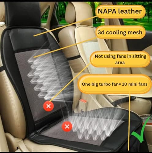 COMFIRIDE Leather Car Cooling Ventilated Seat Cover with Inbuilt Fans with Pri Fixed Full Speed Mode for Driver Seat (Supports 12V to 24V, Black) 2