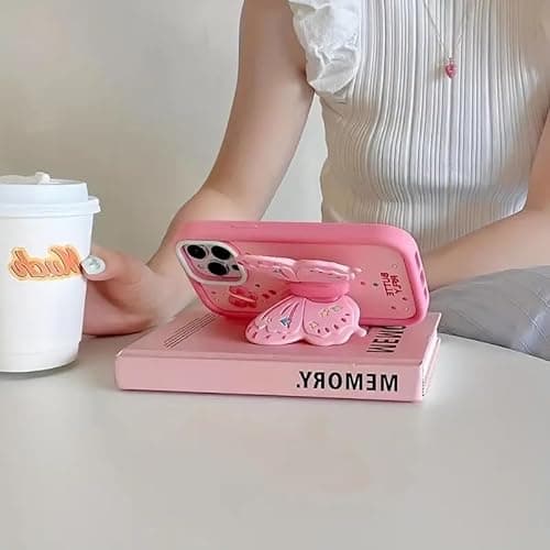 Case Creation 3D Wings Pop Butterfly Phone Case For iPhone 11/12/13/14/15/16/17 Pro Max Air Plus, Pink Cute Glam Aesthetic Back Cover With Built-in Grip Phone Stand For Girls Women (iPhone 17 Pro Max) 4