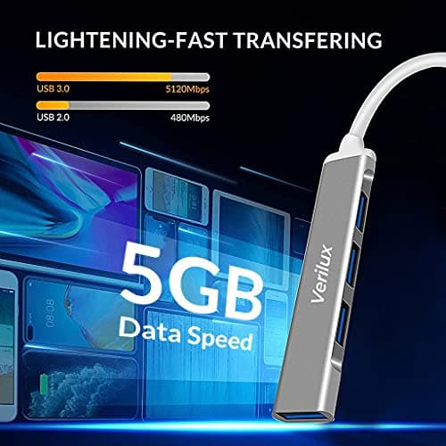 Verilux® USB Hub 3.0 for PC Multiport Adapter with 4 USB Ports High Speed 3.0 for Laptop Aluminium Extender with Multi Port for MacBook, Mac Pro Mini, iMac 5