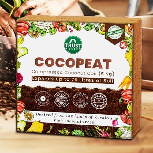 TrustBasket Premium Cocopeat 5kg (Expands Upto 75 litres) | Kerala Coconut Husk | Superior Water Retention | Organic Coco Coir for Plants | Expandable Cocopeat Block Outdoor Gardening