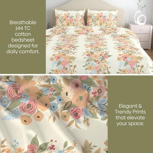 haus & kinder Bedsheet for Double Bed King Size, 144 TC King Size Bed Sheet Cotton with 2 Pillow Covers-Vintage Peony Bedsheet(108 * 108 Inches) 4