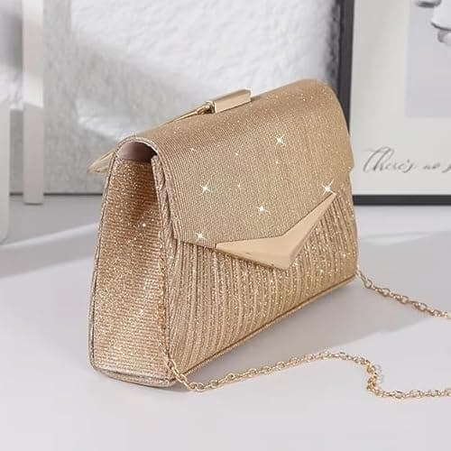 Swenil Women's Sparkling Evening Clutch Purse with Detachable Chain Strap Wedding Purse Sparkling Party Handbag Clutch for Prom, Dinner Wedding Cocktail Party and Festive Occasions (Golden) 2