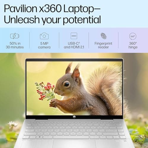 HP Pavilion x360, 13th Gen Intel Core i5-1335U (16GB DDR4, 512GB SSD) Touchscreen, 14"/35.6cm, FHD, Win 11, Office 21, Silver, 1.51kg, ek1074tu/1148tu, Iris Xe, FPR, 5MP Camera, Backlit KB Laptop 5