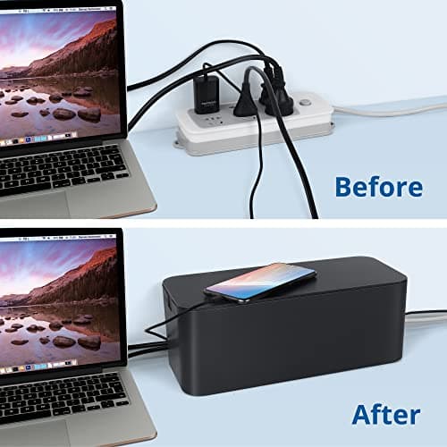 ZhiYo Cable Management Box Black, 2Pack Cord Organizer Box - Extra Large and Medium Size, Cord Hider Box to Conceal Power Strips on Desk or Floor, Made from Electrically Safe ABS Material 4
