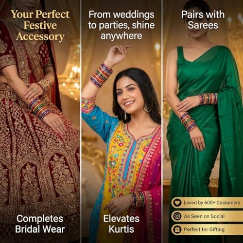 NMII Glass with Zircon Gemstone Studded worked and Flower Pattern Glossy Finished Kada Set For Women and Girls, (MultiColour_2.2 Inches), Pack Of 24 Kada Set 5