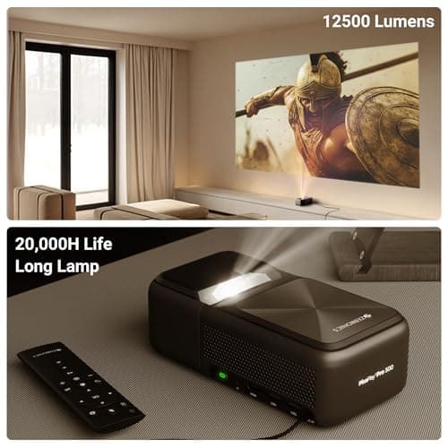 ZEBRONICS PIXAPLAY PRO 500, Ultra Short Throw, Smart Projector, 12500 Lumens, 90 Inch Screen Size, Electronic Focus, Android, Air Mouse, Built-in Speaker, Bluetooth, HDMI, WiFi, 1080p, Miracast 3