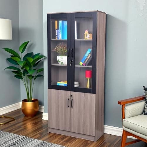 Royaloak Tivoli Book Shelf 2 Door | HDF with Melamine Finish | Superior Strong Construction | Ample Storage | Closed Storage Shelves | Space Saver Design | Soft Closure Hinges | for Home, Brown