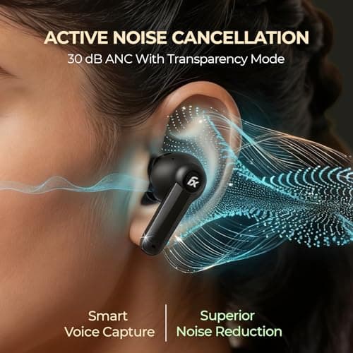 Foxin FoxBuds F1 ANC True Wireless Bluetooth Earbuds Upto 30dB ANC, 50Hrs Playtime, Dual Pairing, Quad Mic ENC, 13mm Bass Driver, 40ms Low Latency, Digital Display, Gaming Mode, BT 5.4 (Shadow Black) 5