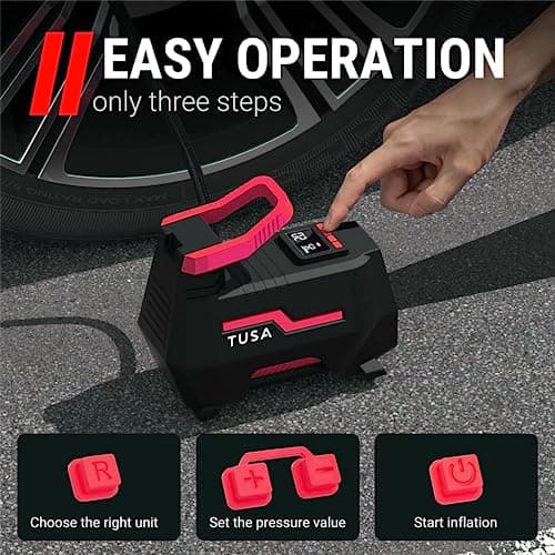 TUSA AC/DC 2-in-1 Tyre Inflator - Portable Air Compressor for Car & Home, Air Pump with Auto Shutof & Fast Inflation. 3