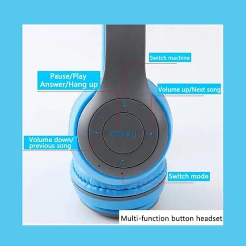 P47 Headphones Gaming Bluetooth Wireless Folding Headset Over Ear Eardphone with Mic Active Noise Cancellation Over EarHeadphones (Blue) 4