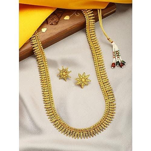 Peora Traditional Gold Plated Maharani Haar Necklace with Earrings South Indian Traditional Festive Bridal Wear Jewellery Set Gift for Women 3