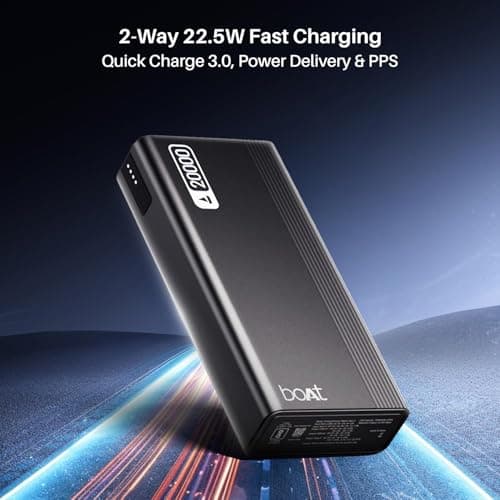Boat (2026 Launch) Energyshroom PB401 20000 mAh 22.5W Fast Charging Power Bank (4X Output Ports, Supports Android, iPhone, Tablets, Earbuds, etc.), USB Type C (Onyx Black) 4