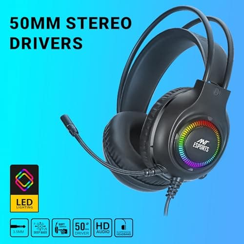 Ant Esports H580 Gaming Headset with Microphone for PS4 PC Xbox one PS5 Switch Laptop, Over Ear Headphones Wired with Noise Cancelling Mic, 3.5m Audio Jack, 50mm Stereo Drivers, Led Light – Black 3
