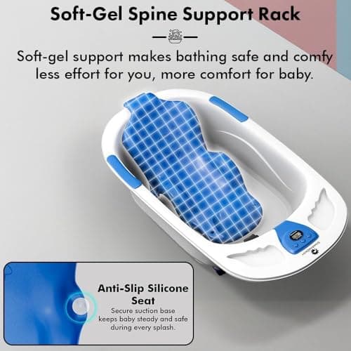 StarAndDaisy Baby Bath Tub for 0 to 5 Years/Bath Tub for Kids 0-3 Years/Infants Bathtub with Temperature Censor & Baby Bath Seat/Sling, Antislip Kids Bath Tub with Bath Chair -White Blue 5