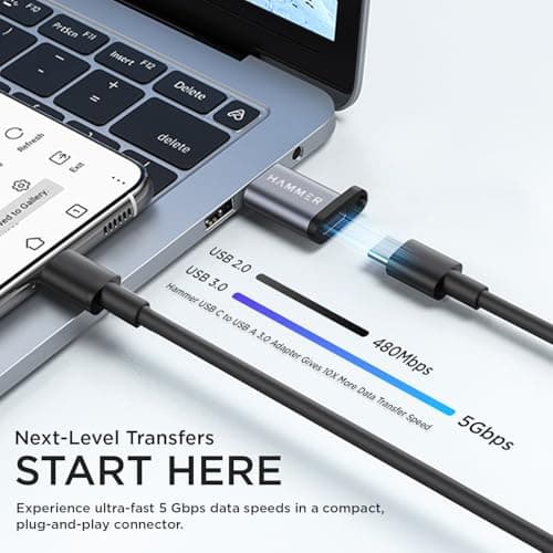 HAMMER USB Type C Female to USB Male OTG Adapter with 5 Gbps High-Speed Data Transfer, Compatible with Laptops, Tablets, Smartphones, Chargers and All USB A Devices (Grey) 2