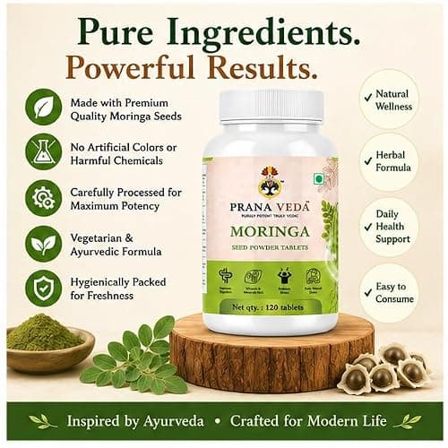 Moringa Seed Powder Tablets 120 Tablets | Natural Superfood Supplement for Immunity, Digestion, Energy & Detox | Rich in Vitamins, Minerals & Antioxidants | Herbal Wellness Tablets 2