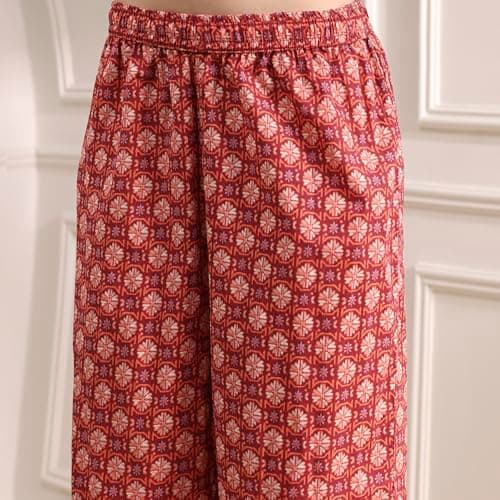 Biba Women Red Cotton Straight Printed Kurta Set_36 3