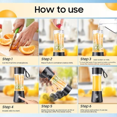 6 Blade Juicer Mixer Grinder Mini, Portable Blender for Smoothies & Juices, USB Rechargeable Bottle Juicer Blender, Smoothie Maker, Milkshake Blenders 2