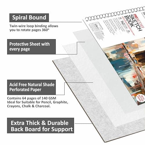 Anupam Pro Sketcher Drawing Book with Butter Paper Pages A3 Size Spiral-Bound Sketchpad 140 GSM for Artists, Kids & Professionals Pencil Charcoal Pastels (32 Sheets, 64 Pages) 4