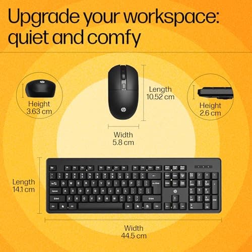 HP KM200 Wireless Mouse and Keyboard Combo, Full-Size Ergonomic Design, 3 Button and Built-in Scroll Wheel, 2.4 GHz Wireless connectio, 3 Years Warranty (7J4G8AA) 2