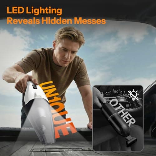 UN1QUE Vacuum Cleaner for Car Use with DC 12V & LED Light Car Vacuum 4m Power Cord 6000pa Powerful Suction, HEPA & Stainless Steel Filter, Only for Car Cigarette Lighter Use, No Battery 4