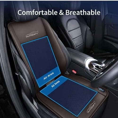 AUTODIFY™ Car Ventilated Cooling Seat Cushion Cover with 10 Powerful Fans & 3 Adjustable Cooling Levels, Breathable Fabric + Black Leather Universal Fit for All Cars, Large Airflow 4