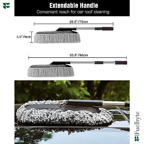 Fuelbyte 2 Pcs Microfiber Car Duster with Handle for Car Interior Cleaning Brush Mop Duster for Car Cleaning Brush with Handle Wet and Dry Car Washing Brush Ideal Car Accessories for Exterior (Combo) 4