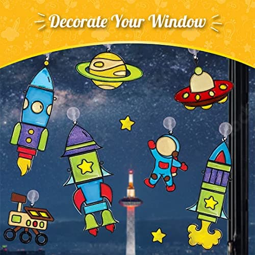 Imagimake Window Art - Rocket - 16 Pieces Glass Painting Set - Astronaut, Rover, Space Designs - Craft Kit for Boys & Girls 5 Years & Above, Multicolor 5
