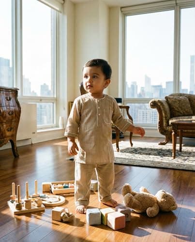KOSHMOSH Baby Boys Night Suit 3/4 Sleeves Co-Ord Nightwear Set - Pure Cotton- Soft, Comfy & Perfect for Sleep Time Light Grey 5