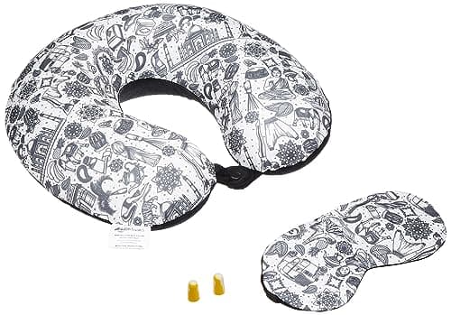 Amazon Basics 100% Memory Foam Travel Neck Pillow with Eye Mask and Ear Plugs Combo|Ergonomically Designed for Ultimate Comfort, Perfect for Air, Car, Train, Bus Travel- I Love India, Standard Size