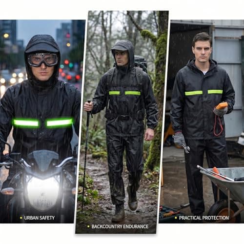 HACER Raincoat with Reflective Strip Hooded and Adjustable Waterproof Poncho Rainwear Reversible Polyester Reusable Rainsuit for Sports Bikers Riding Camping Men & Women (Black, 2XL) 4