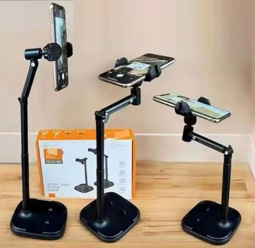 FKU Adjustable Mobile & Tablet Stand Holder for Desk | Stable Base & Anti-Slip Design for Streaming, Video Calls, Online Meetings, Online Classes and Live Sessions