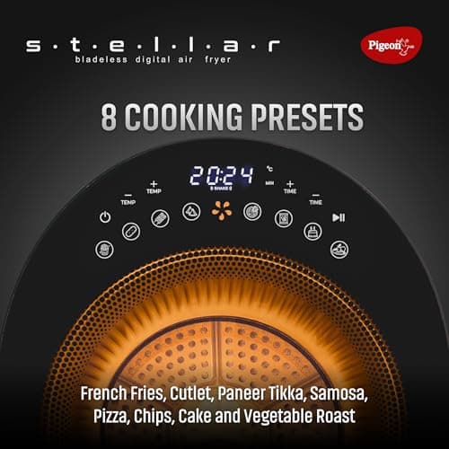 Pigeon By Stovekraft STELLAR Air Fryer Large 5.5L | 1500W BLADELESS Airfryer | Unique See Through Top View Glass | 360 Airwhirl Technology | Digital Touchscreen | 8 PRESETS Menu | Shake Feature, Black 6