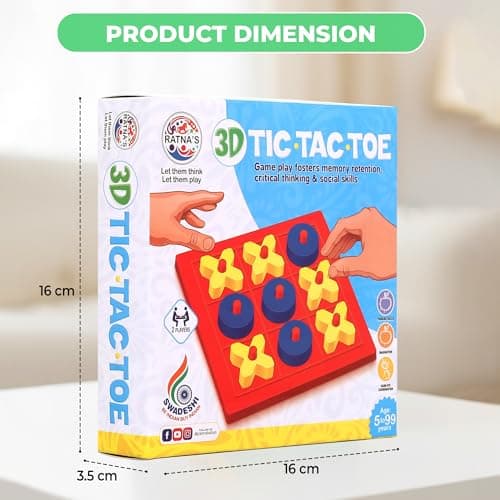 Ratna's 3D Tic Tac Toe Classic Mind Challenging Cross & Zero Family Board Game for Kids & Adults 5