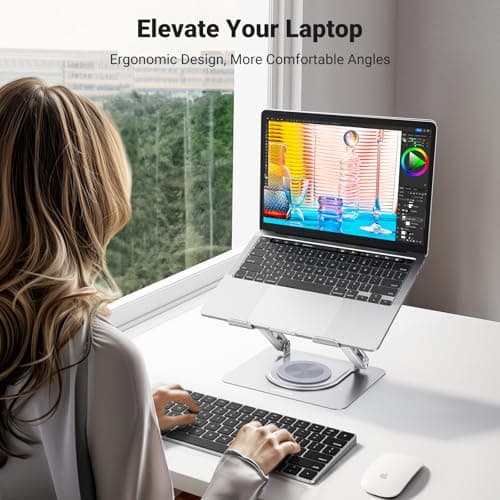 UGREEN Laptop Stand for Desk Holder with 360° Rotating Base, Adjustable Computer Riser Ergonomic, Compatible with MacBook, Notebook, up to 17.3 Inch 2