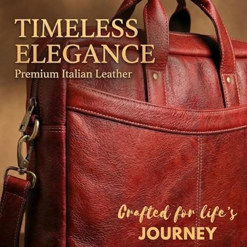 Labourish Genuine Leather Laptop Bag for Men, Vegetable-Tanned, Multiple Zipper Pockets, Adjustable Shoulder Strap, Classic Business Messenger Briefcase (Red) 4