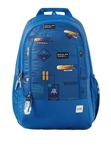 Wiki Polyester 31.5L 3 Compartments Badges : Blue Backpack/Bag For Boys and Girls Kids | Spacious Lightweight Bag with Comfortable Padded Shoulder Strap(12969_Blue)
