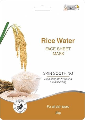 SOLDTRUE Rice Water Face Sheet Mask | Intense Hydration & Skin Soothing | Nourishing, Moisturizing, Paraben-Free Korean Beauty Mask for Healthy Glow & All Skin Types, 25g
