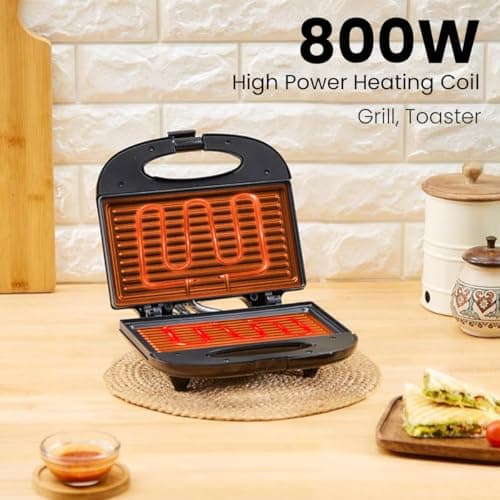 INALSA Grill Toaster with SS Cover On Top Cover|Over Heat Protection|Vertical Storage|Easy Locking|Non Stick Coated Heating Plates (Presto DX),800 Watts,Black 5