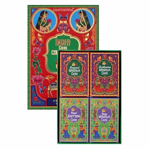 Sancha Tea Boutique India Chai Collection – 4 Masala Chai Gift Box with Saffron, Cardamom, Tulsi & Spices, 200g 2