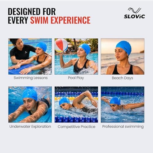 Slovic Swimming Cap for Men & Women [Light Blue] | Swimming Caps for Women with Long Hair | Swimming Accessories for Men & Women |Unisex & Waterproof Silicon Cap to Prevent Chemical Damage | Free Size 4