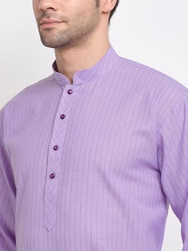KRAFT INDIA Men Cotton Striped Purple Kurta Pyjama Set Size X-Large 2