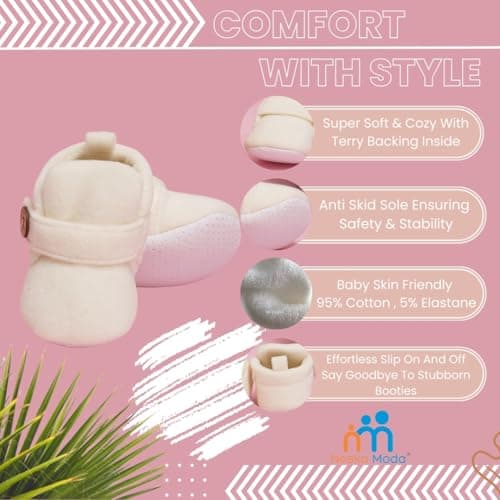 Neska Moda Baby Boys & Baby Girls 6 To 12 Months Velvet Hook & Loop Booties (Toe to Heel Length - 12 cm, Off-White)-BT3624 2
