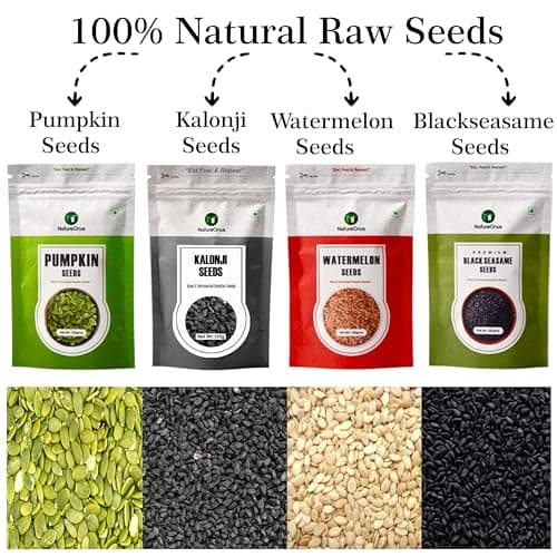 NatureOnus Pack of 12 Raw Seeds for Eating| Chia, Pumpkin, Sunflower, Flax, Watermelon, Halim, Cucumber, Muskmelon, Kalonji, White Sesame, Black Sesame & Basil Seeds |Mix Superfoods for Eating- Combo  3