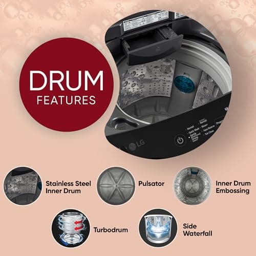 LG 7 Kg 5 Star Smart Inverter Technology Fully Automatic Top Load Washing Machine (T70VBMB1Z, Auto Prewash, Turbodrum, Stainless Steel drum, LED Display, Smart Diagnosis Middle Black) 3