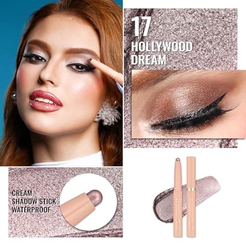 Oulac Waterproof Eye Shadow Stick Smooth and Long Lasting, Shimmering Glitter Finish, Blendable Eyes Makeup, Vegan & Cruelty-Free 3.8g, 17 Hollywood Dream 2