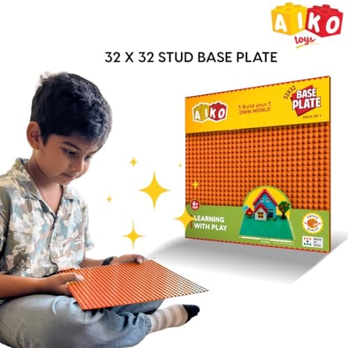 AIKO Classic Orange Base Plate – 32 x 32 Studs (10" x 10") | Durable ABS Plastic Building Base | Sturdy Foundation for Construction Play | Compatible with Major Block Brands | Ideal Gift for Kids 4+ 3